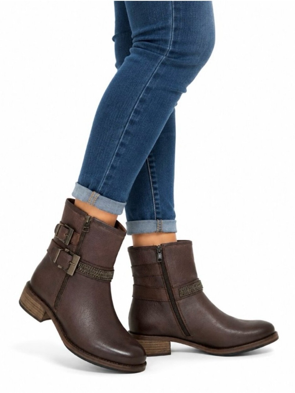 Vintage Foundry Co Castel Women's Brown Buckle Accent Ankle Boots Size 8.5